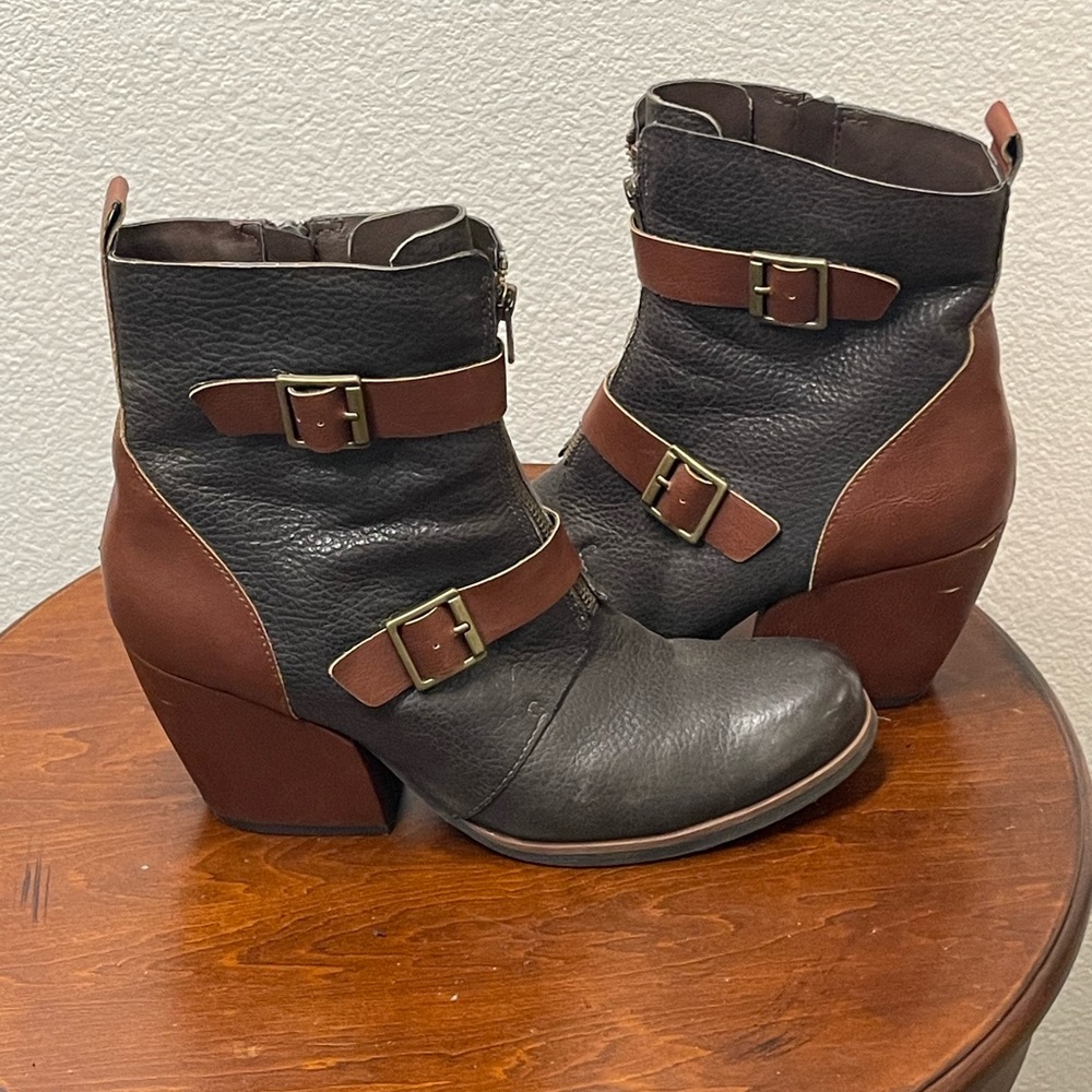 Black and brown heeled boots (size 11)